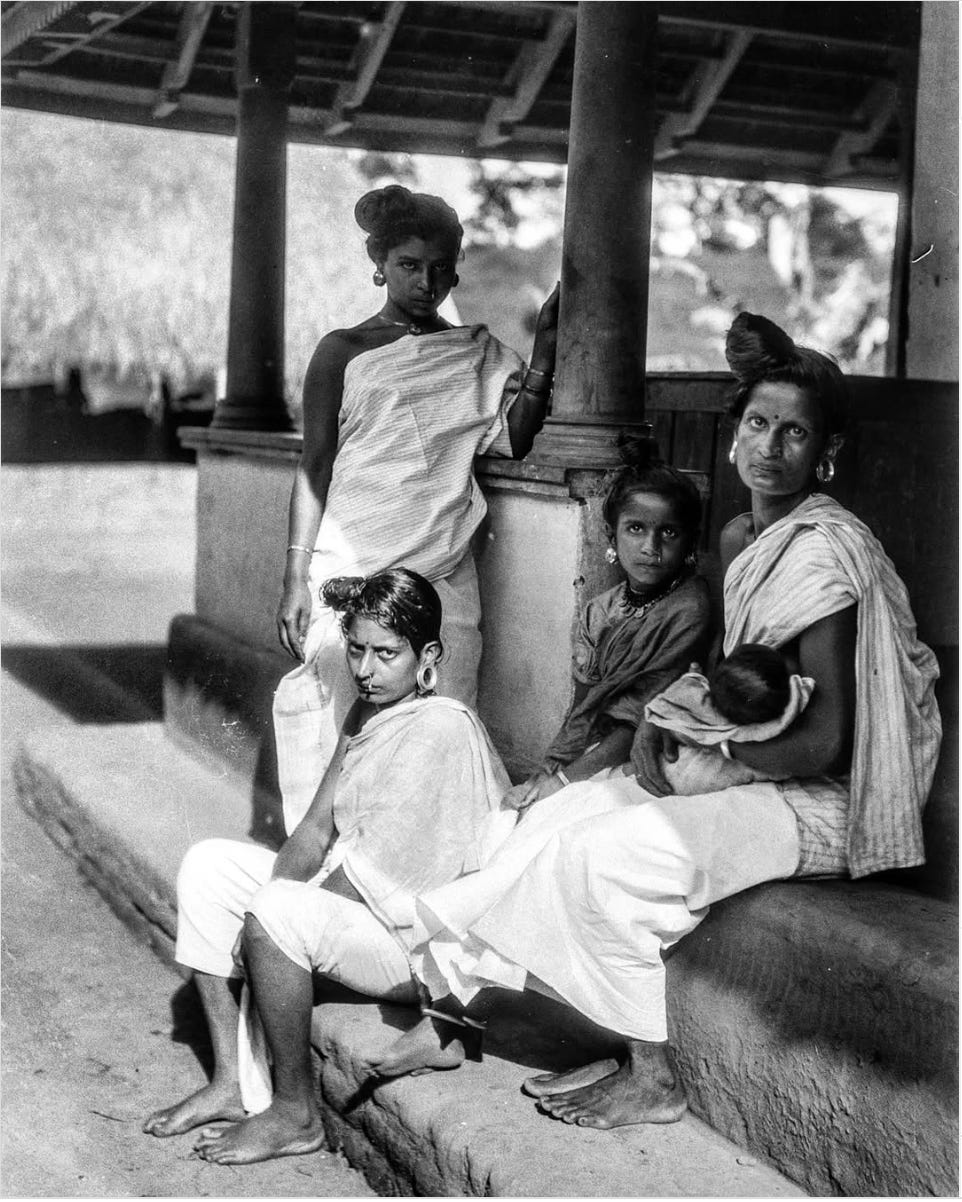 Group of Nair women photographed by Egon von Eickstedt, 1920s, Malabar.